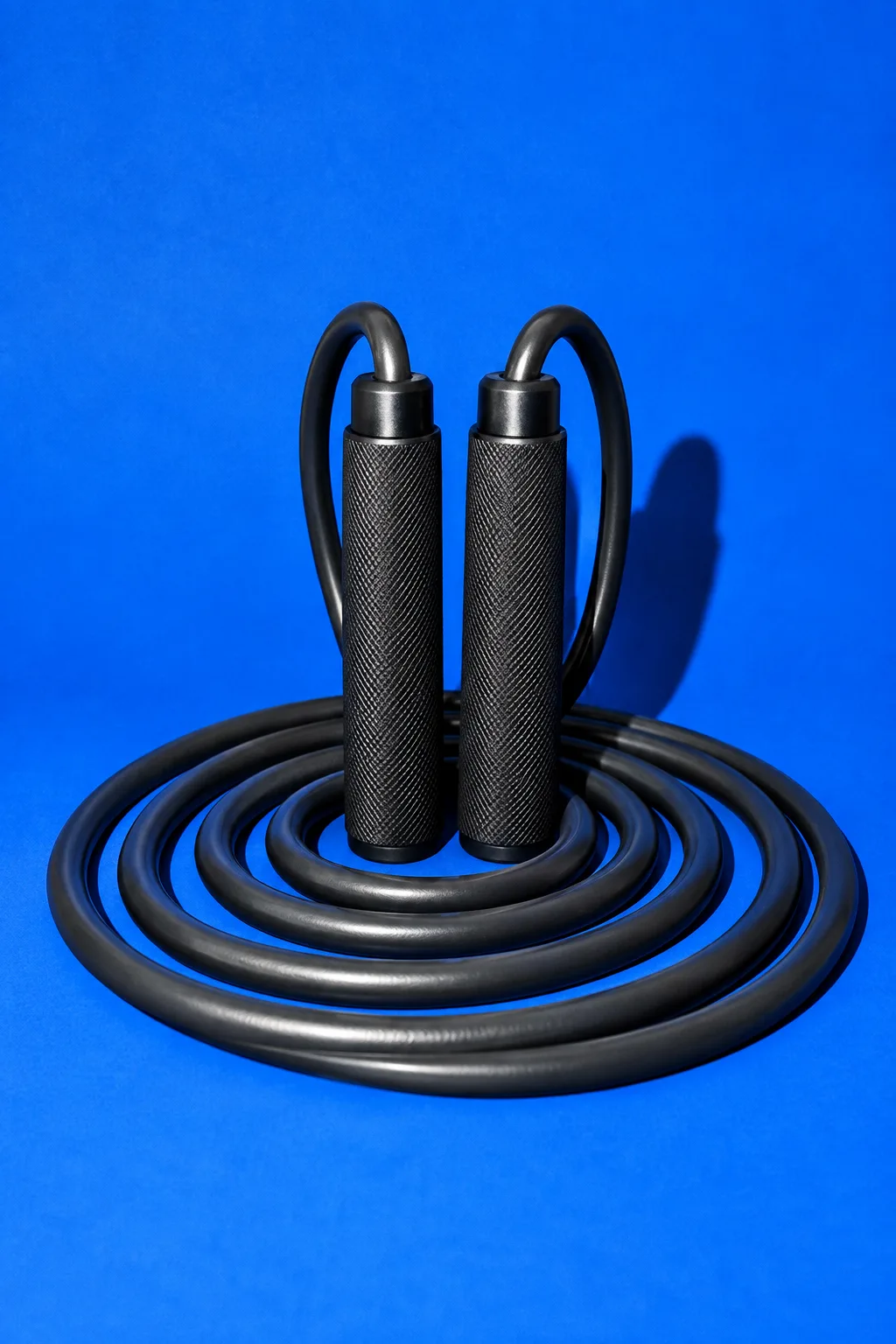 A weighted jump rope coiled into a spiral, for Crossrope