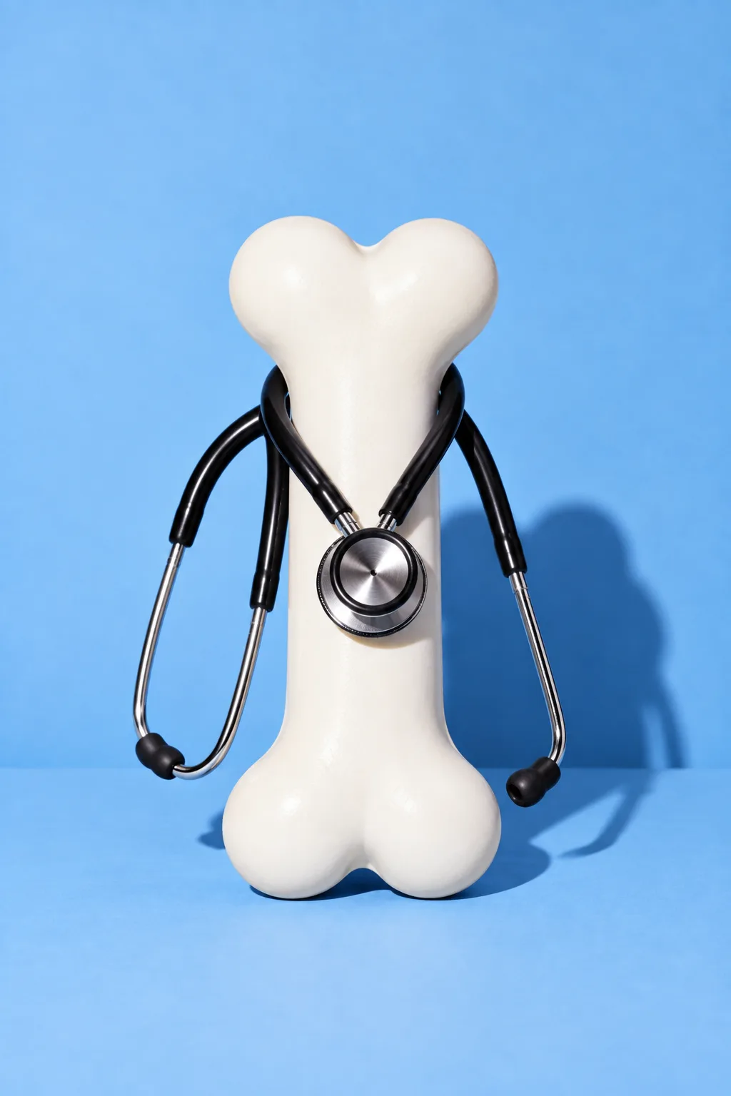 A stethoscope draped over a dog bone, for Hound