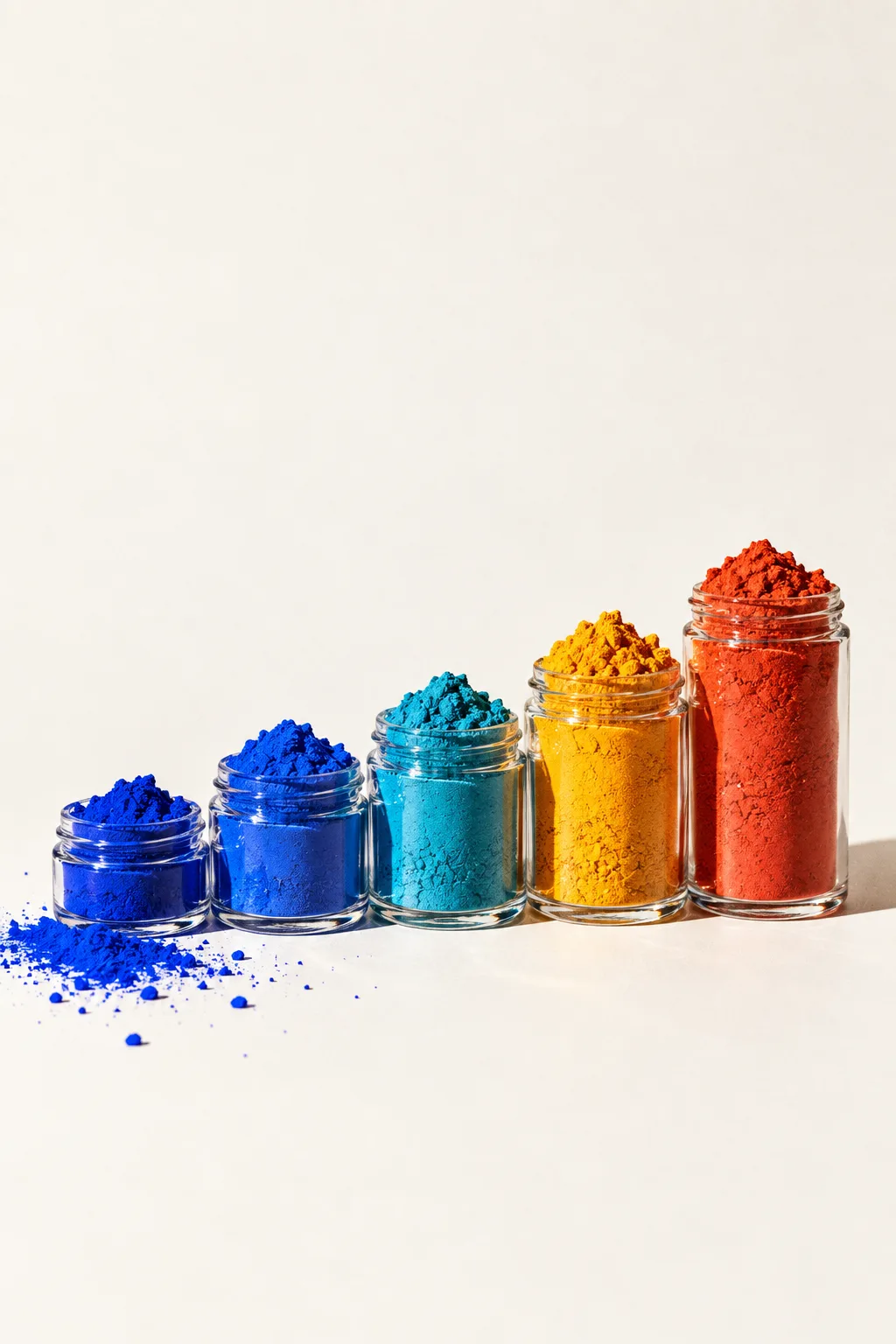 Jars of colour pigment rising like a bar chart, for Pigment