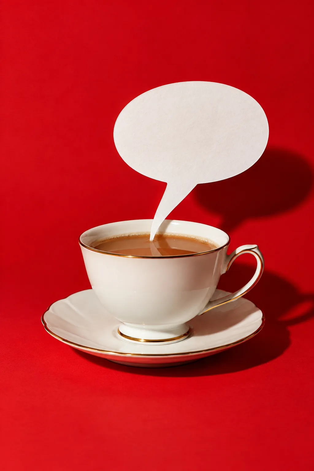 A teacup with a paper speech bubble rising like steam, for Speak Up London